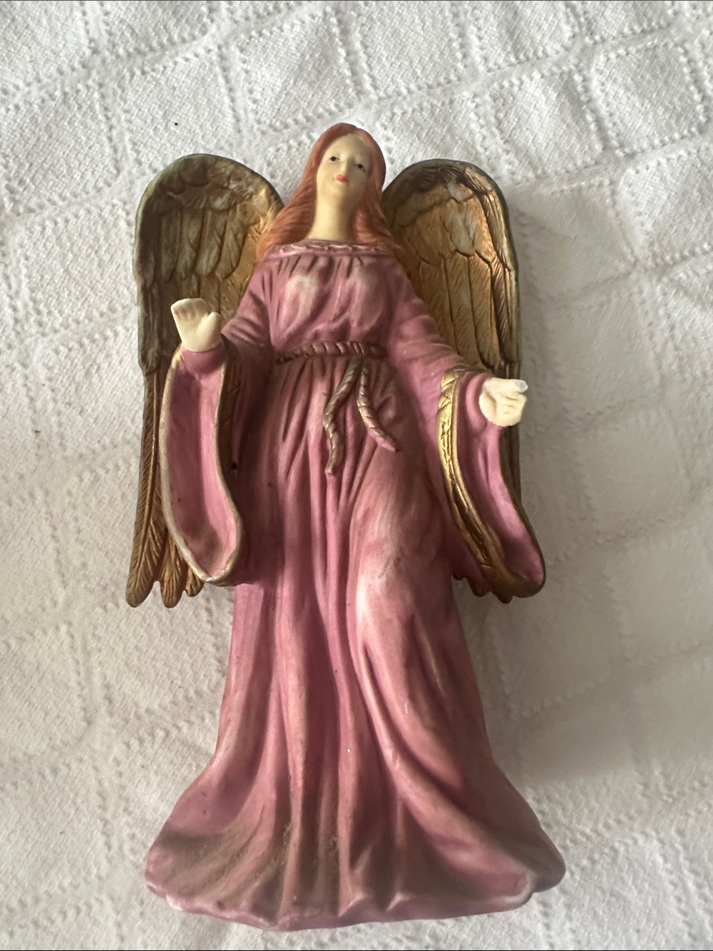 Pink Angel Figurine with Gold Wings vintage